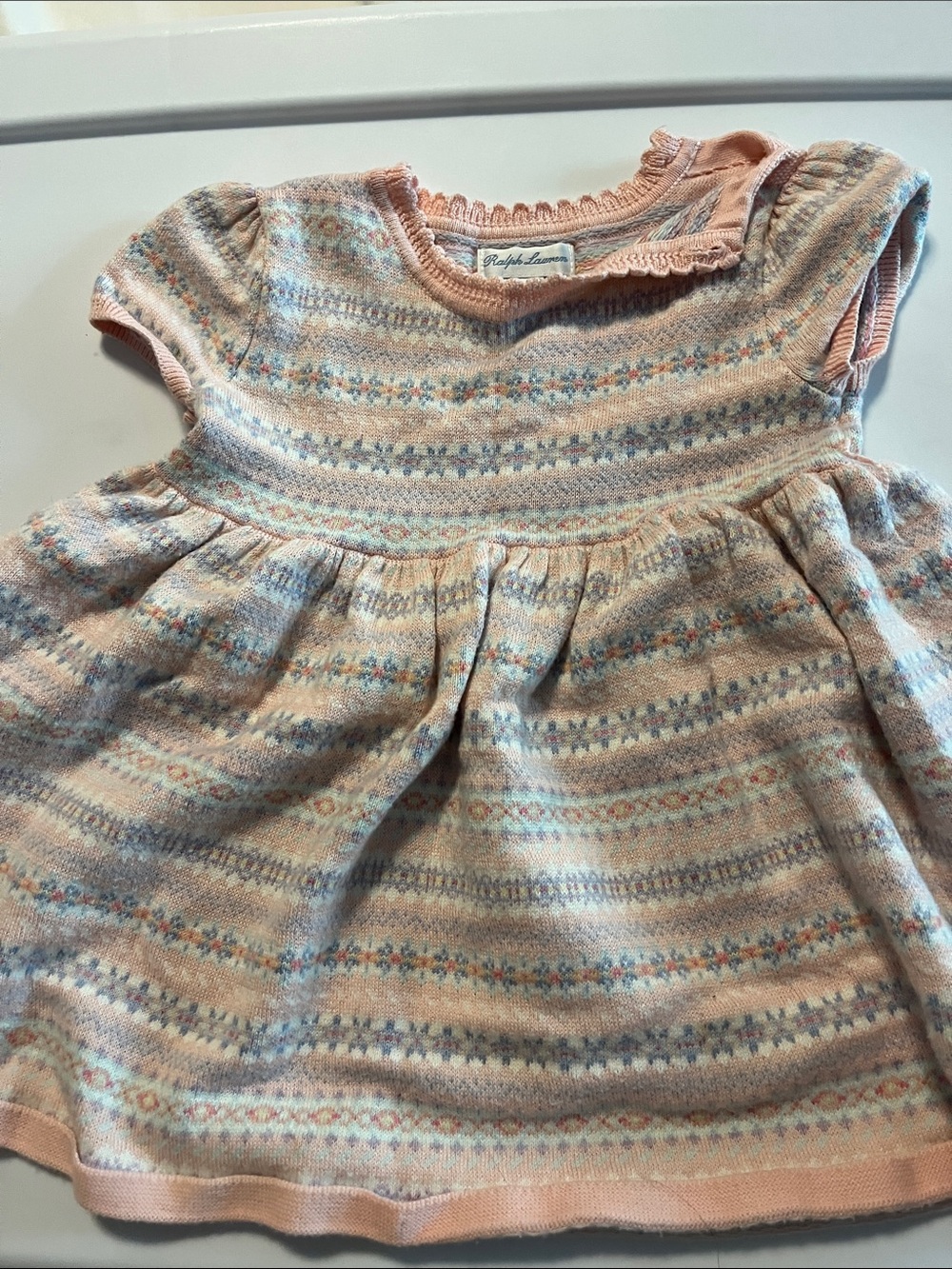 9-12 months Ralph Lauren Pastel Pink Fair Isle Knit Baby Dress